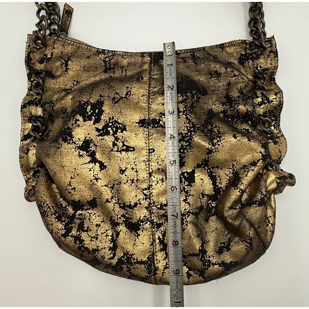 SR Squared Sondra Roberts Gold Metallic Distressed Hobo Bag Shoulder Chain Strap